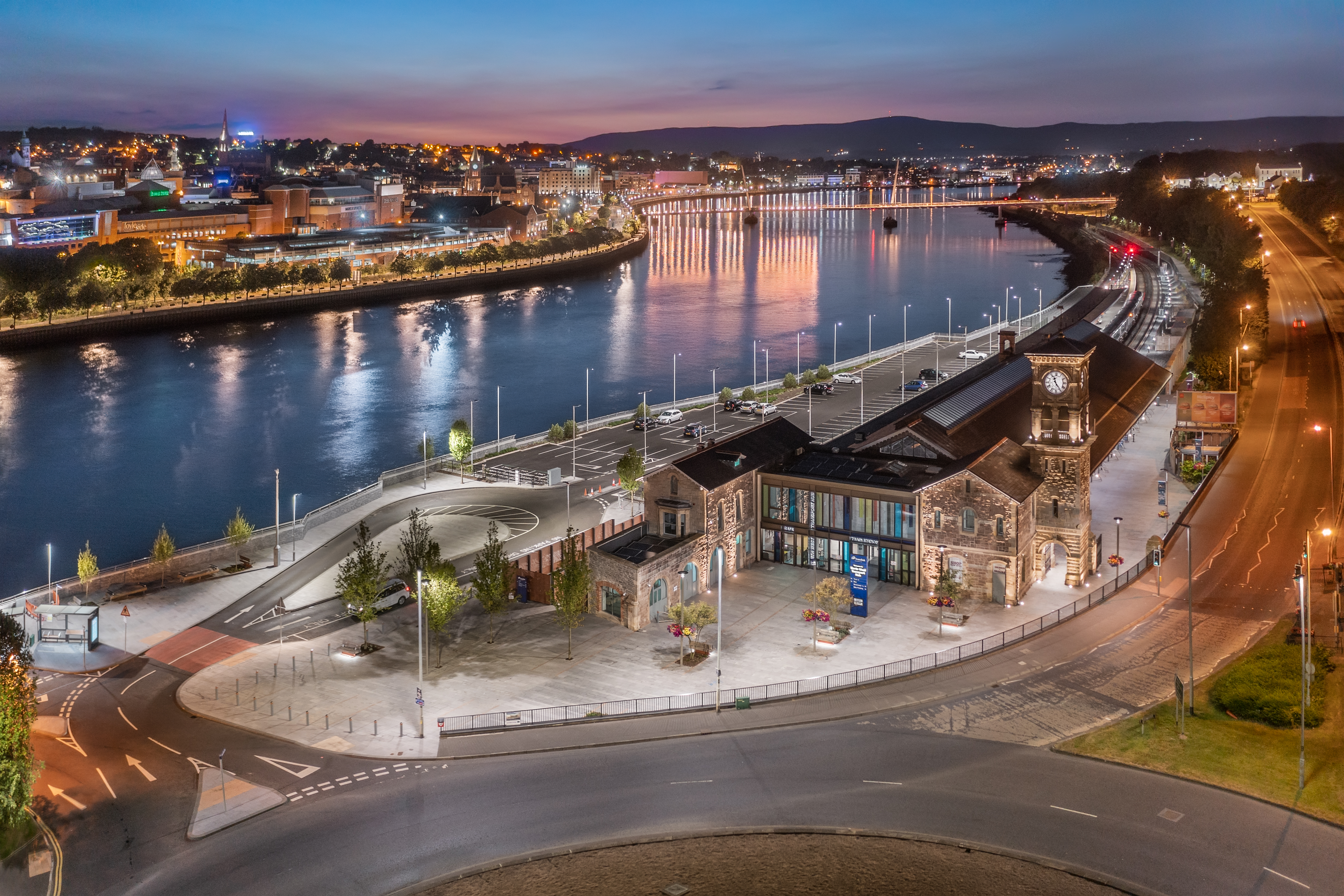 Picture of the North West Transport Hub Aerial At Twilight in Derry~Londonderry
