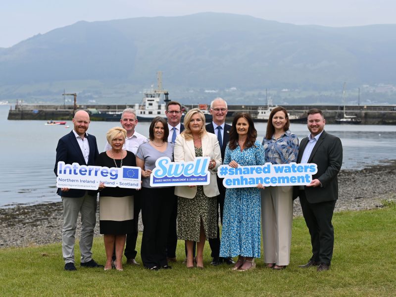 Pictured (left-right are) Barra Best, BBC NI, Pamela Arthurs, CEO, EBR, Ewan Hunter, Head of Fisheries, AFBI, Averil Gannon, DHLGH, Ciarán McGonigle, Director, Aquaculture & Shellfisheries, Loughs Agency, Gina McIntyre, CEO, SEUPB, Paul Harper, Director, Asset Delivery, NI Water, Tracey Teague, Deputy Secretary, Environment, Marine & Fisheries, DAERA, Eleanor Roche, Head of Environmental Regulation & Compliance, Uisce Éireann and Kevin Stewart, DHLGH.