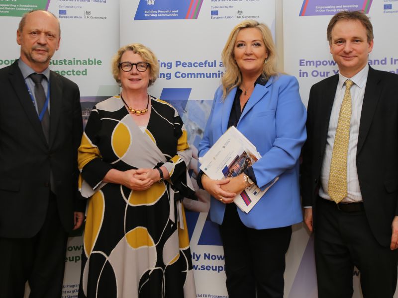 Deputy Director General, Directorate-General for Regional and Urban Policy, Normunds Popens; Permanent Representation of Ireland to the EU, Ambassador Aingeal O’Donoghue; Gina McIntyre, Chief Executive of the SEUPB; and Ambassador and Head of the UK Mission to the European Union, Lindsay Croisdale-Appleby CMG